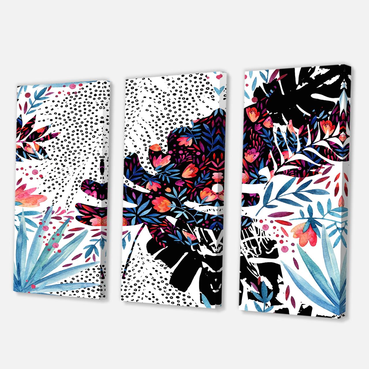 Designart - Tropical Floral Patchwork I - Tropical Canvas Wall Art Print